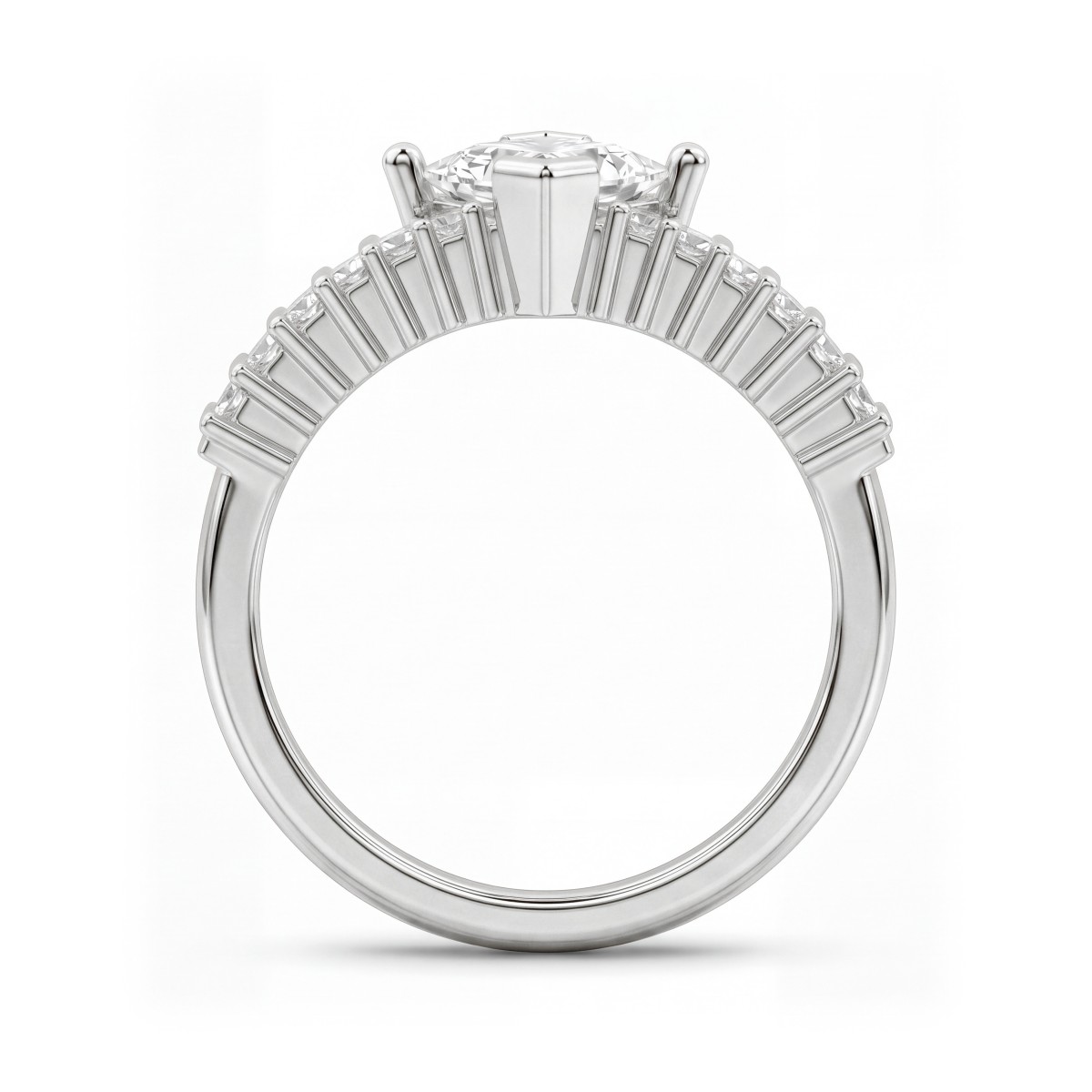Princelle - Ring i art déco-stil med moissanit i princesslipning och trappstegsformade ringaxlar med stenar i baguettslipning