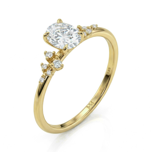 Ovaline - Ring med oval moissanit och minimalistiska sidostenar