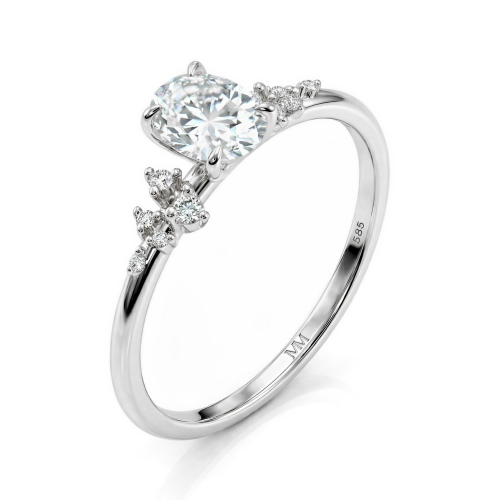 Ovaline - Ring med oval moissanit och minimalistiska sidostenar