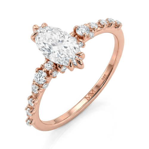 Elegante - Ring med moissanit i navettslipning och vintageinspirerade minimalistiska sidostenar