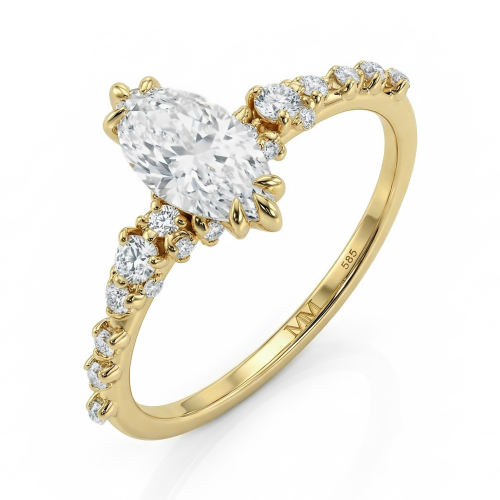 Elegante - Ring med moissanit i navettslipning och vintageinspirerade minimalistiska sidostenar