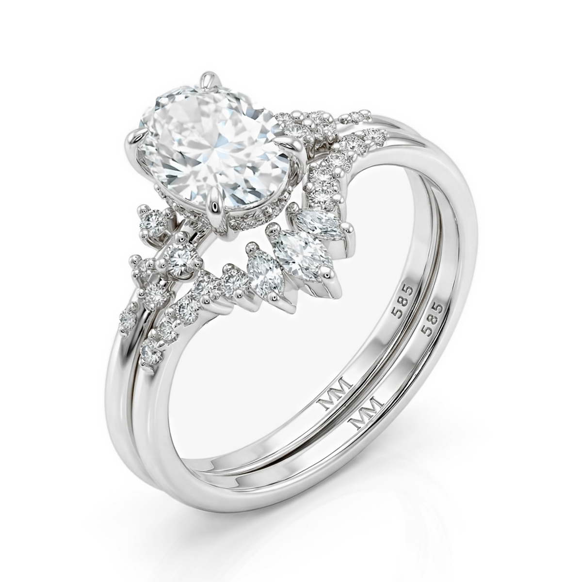 Ethereal Elegance Set - Ovaline & Serenella brudset med moissanit och navettslipade accentstenar