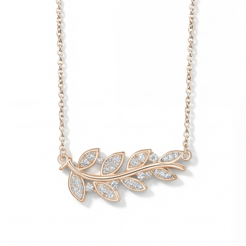 Botanica - Halsband med bladmotiv och moissanit i en graciös pavéfattning