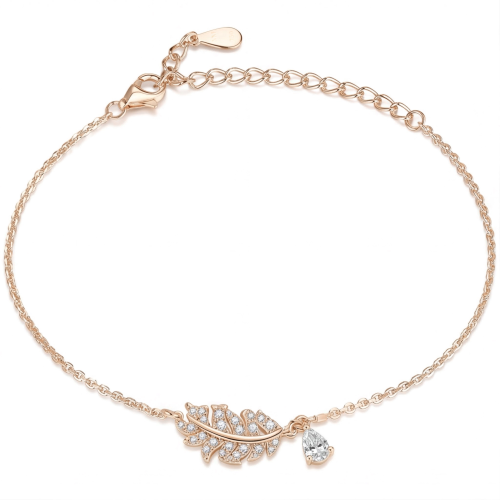 Foliana - Armband med moissanit, bladformad charm och hängande stendetalj