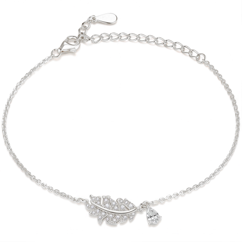 Foliana - Armband med moissanit, bladformad charm och hängande stendetalj