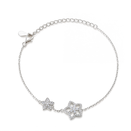 Fiorella - Justerbart moissanitarmband med blomcharm och pavéfattningar