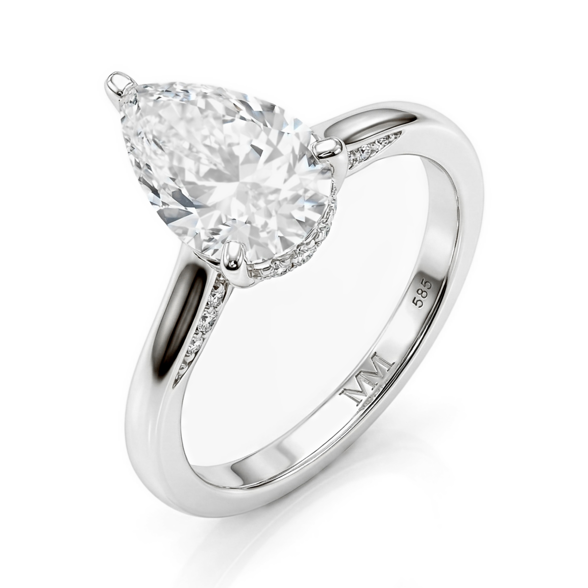 Poirine - Ring med päronformad moissanit, dold halo och pavéfattade accentstenar