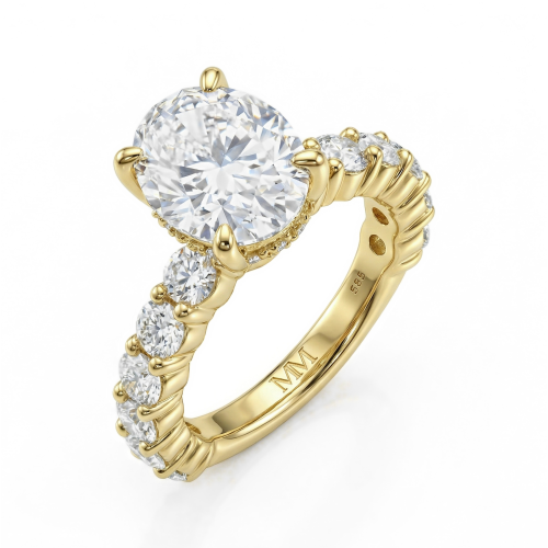 Majestica - Ring med oval moissanit och sidostenar