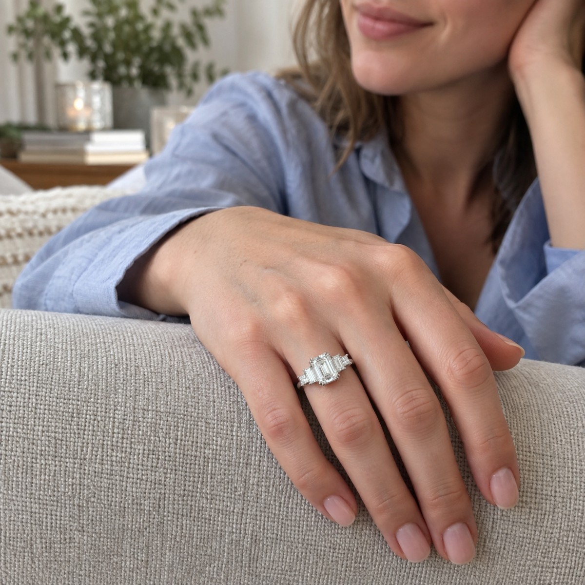 Mosaic - Femstensring med moissanit i smaragdslipning