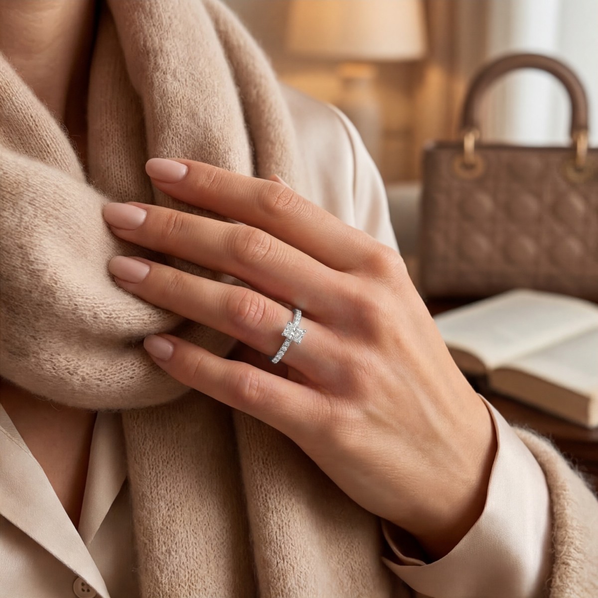 Astra - Ring i moissanit med pavéfattade sidostenar och dold halo
