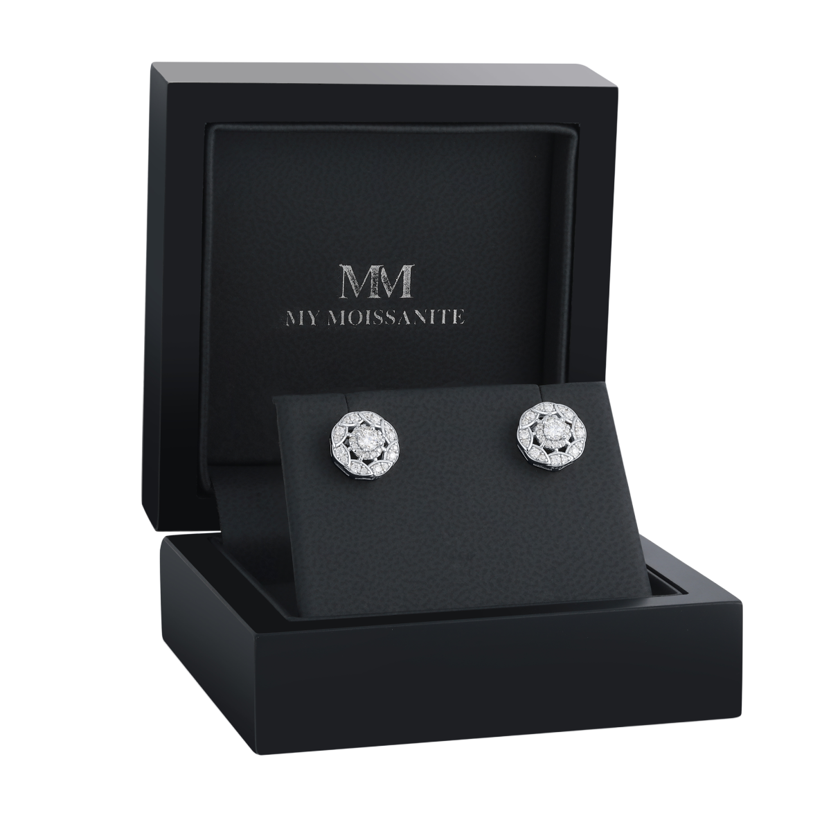 Double Halo - Stiftörhängen med moissanit i halofattning