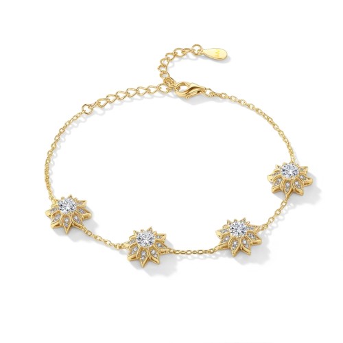 Stellara - Moissanitarmband med blommotiv och justerbar kedja